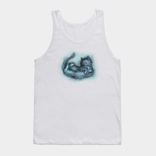 Sleepy Blue Blob Cat - Hand Painted in Watercolour Tank Top